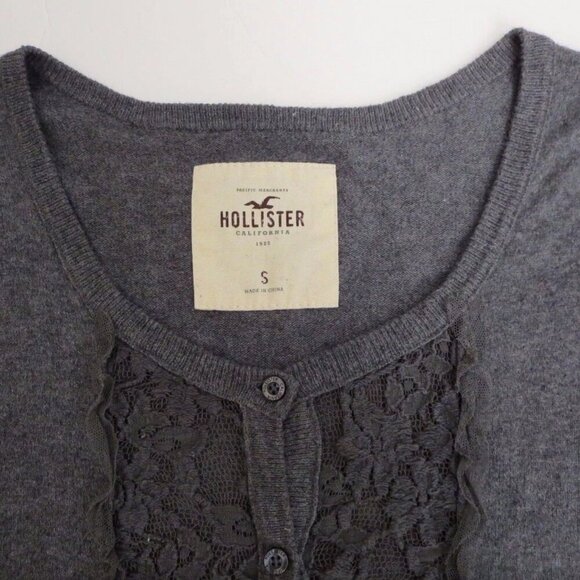 NEW Hollister Women Floral Lace Cardigan Size Small Gray Top Blouse Shirt - Picture 6 of 7